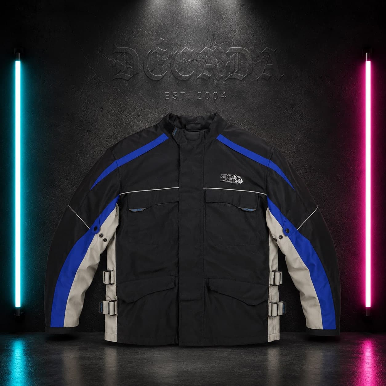 Chaqueta de moto Fast Way negra y azul