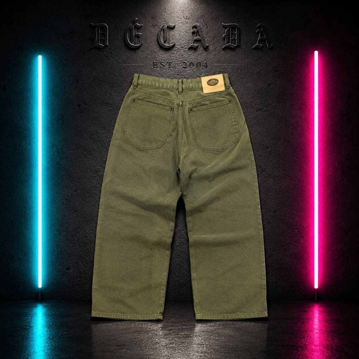 Pantalón vaquero verde caqui ancho, talla 38