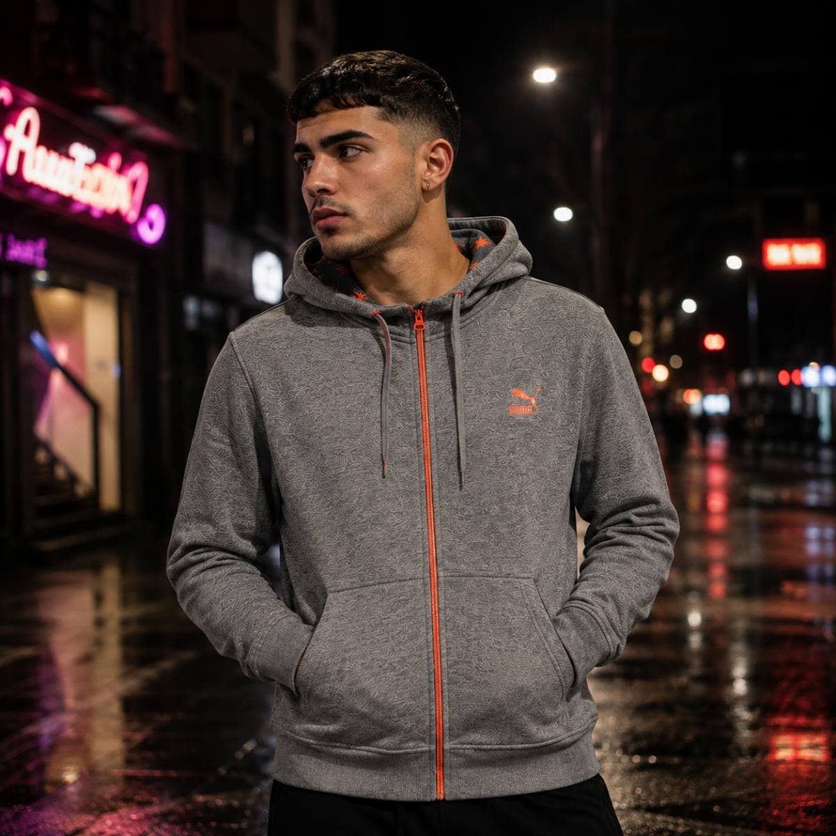 Sudadera con capucha y cremallera Puma gris, talla M
