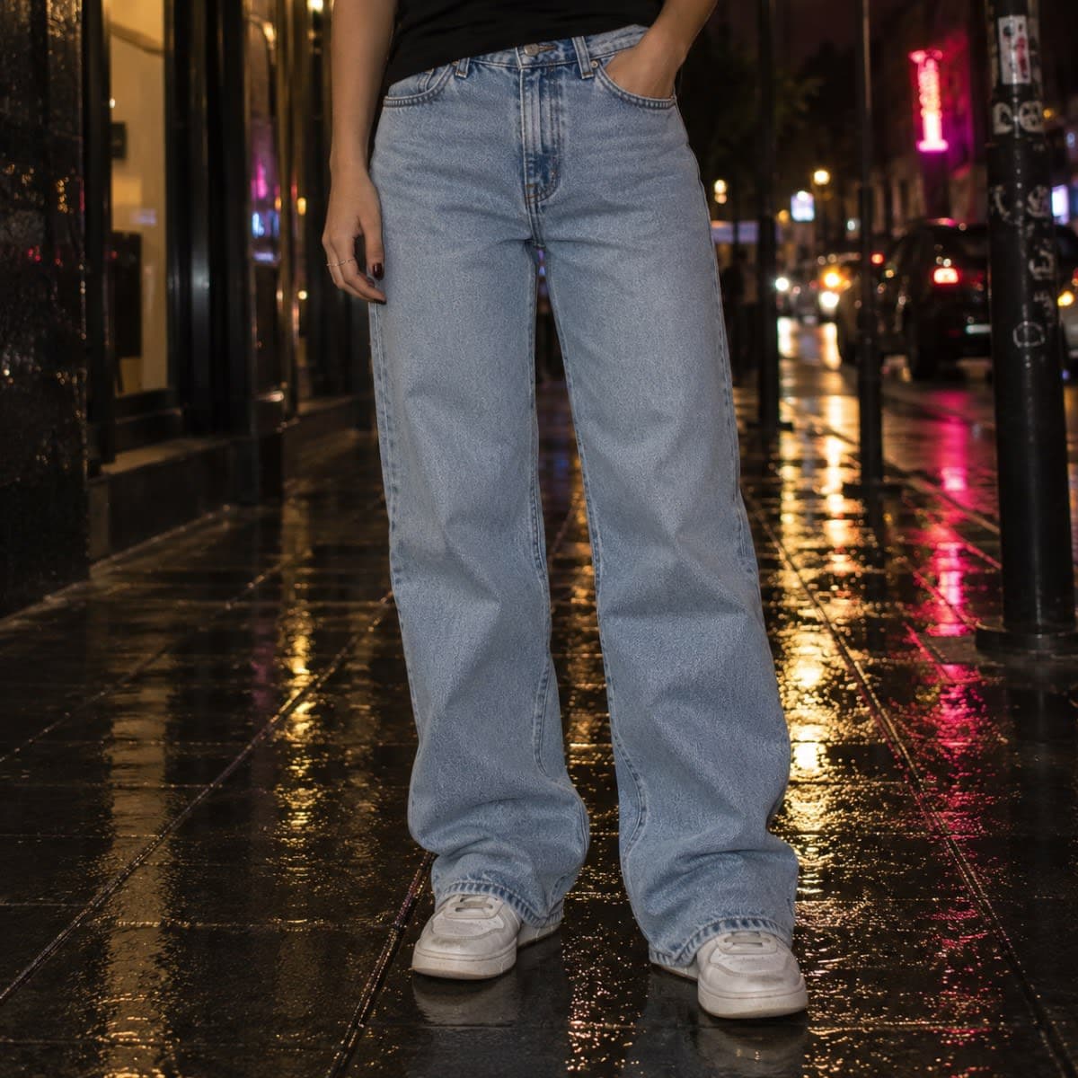 Vaquero ancho azul claro lavado, talla Petite 2R