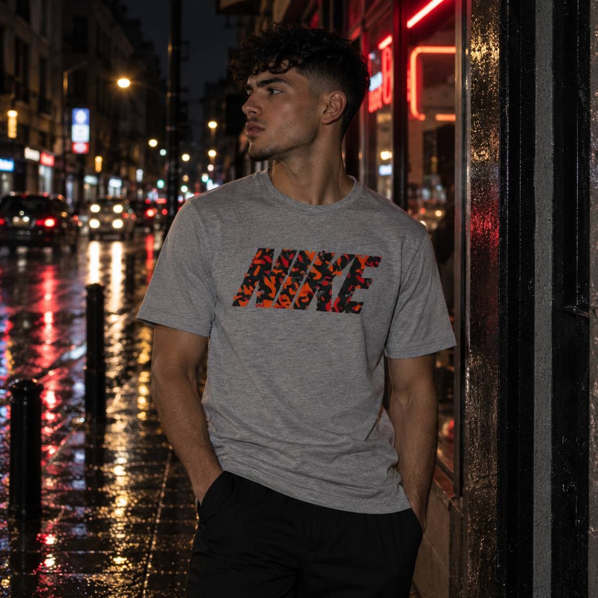 Camiseta Nike gris logo camuflaje