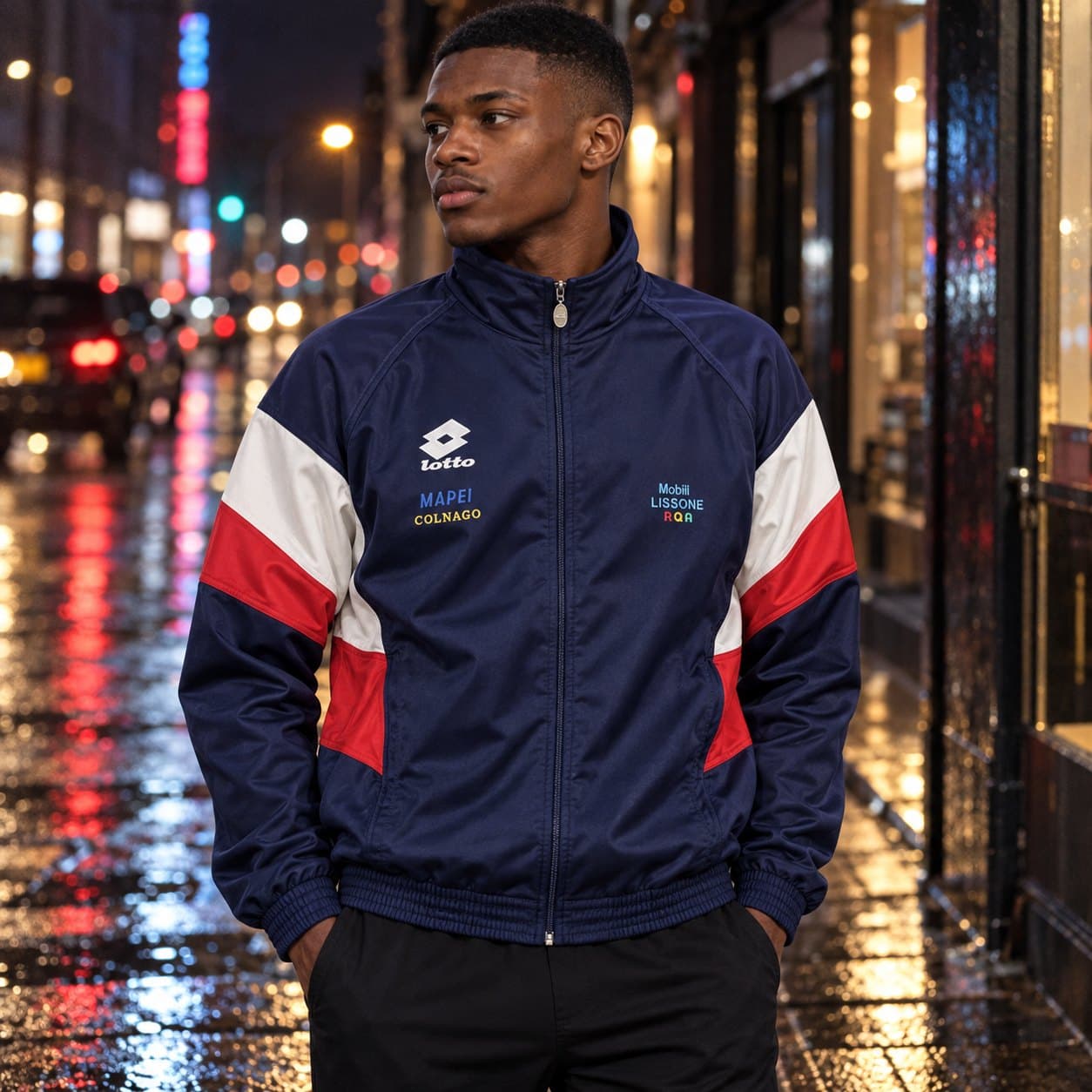 Cortavientos Lotto azul marino rojo y blanco talla XL