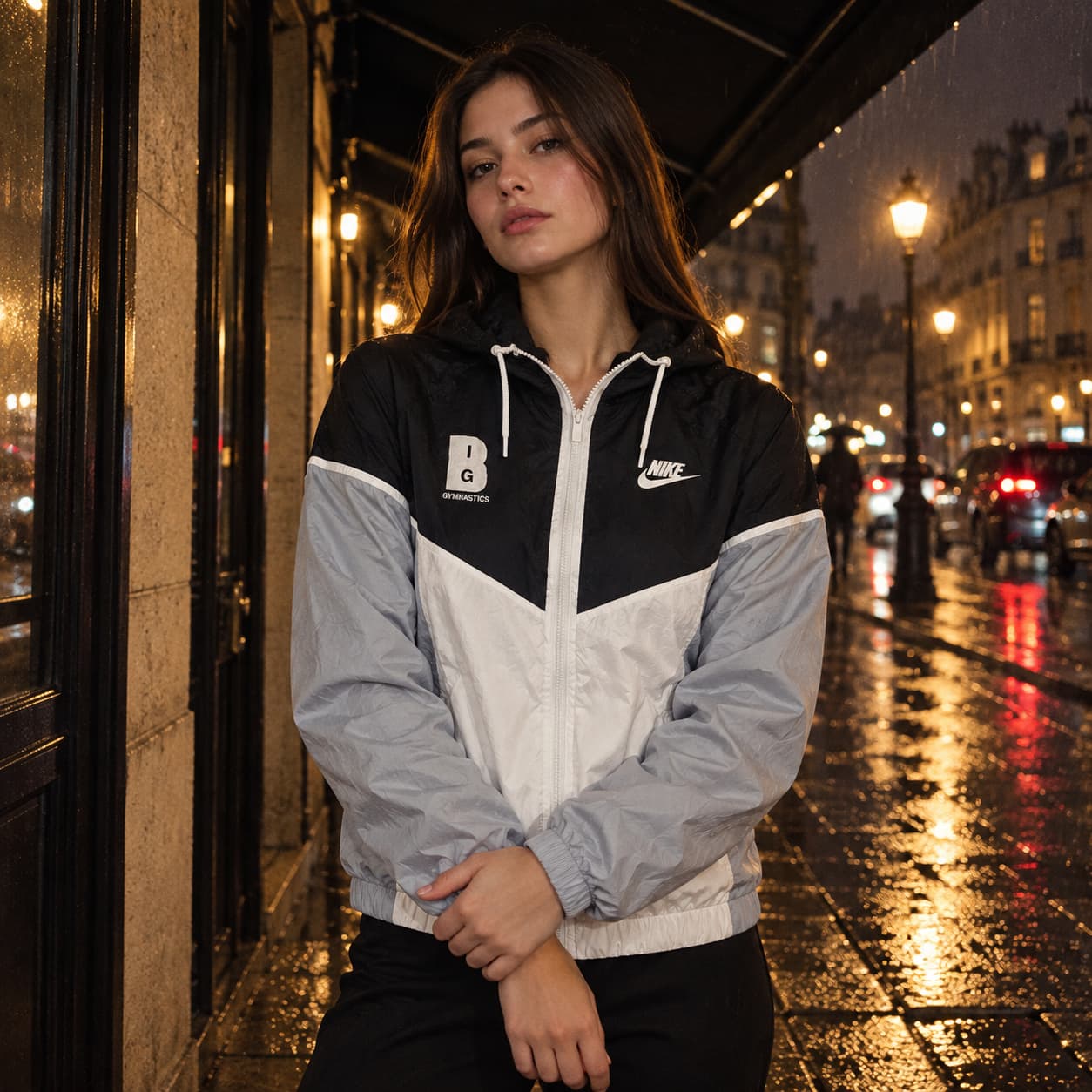 Cortavientos Nike blanco gris y negro talla M