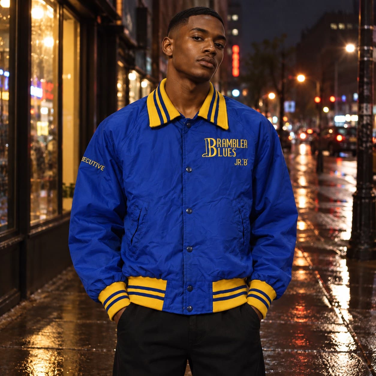 Chaqueta Robbie’s Bramalea Blues azul y amarilla talla L