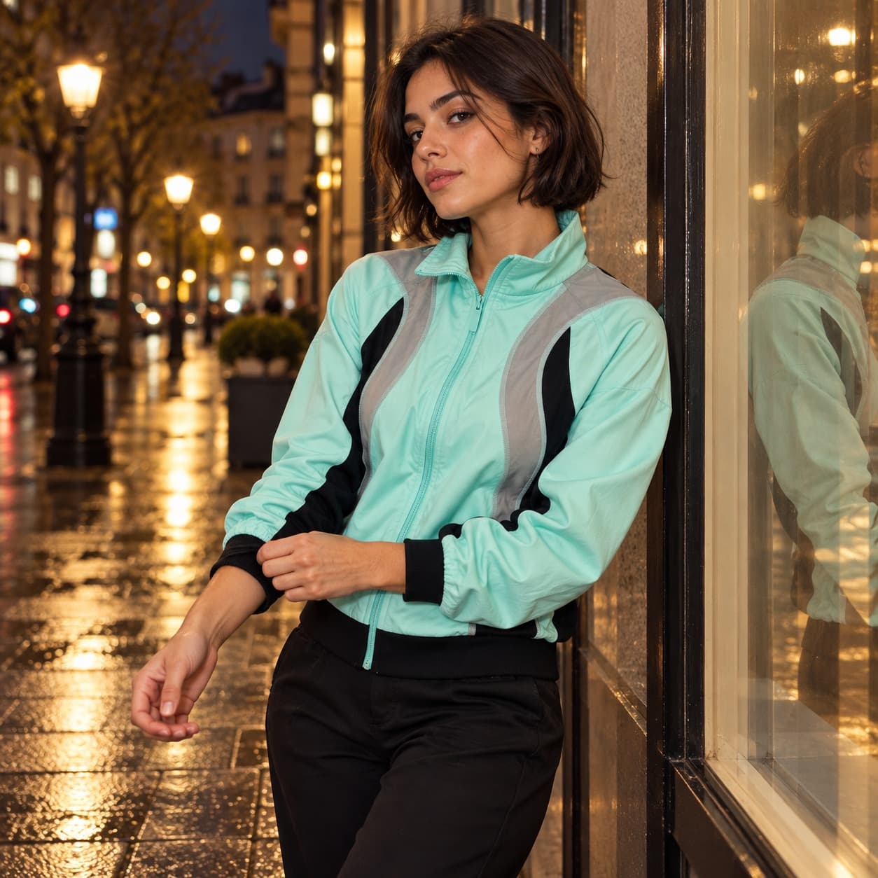 Chaqueta Fila turquesa y negra con cremallera, talla S