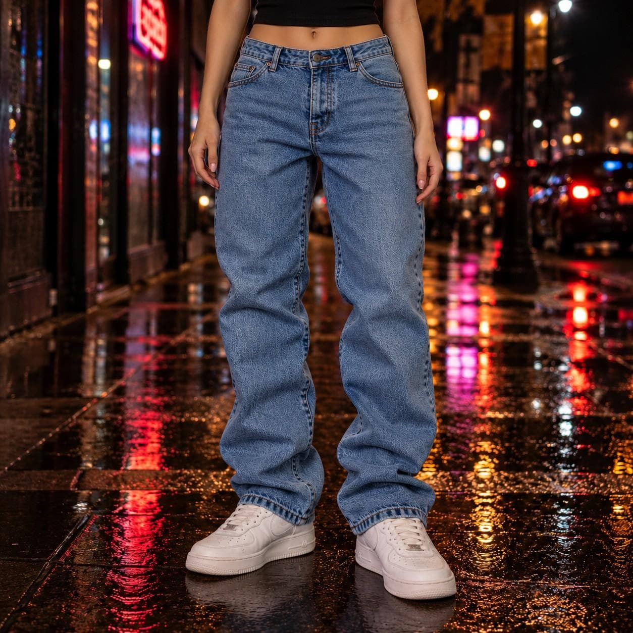 Vaquero ancho azul claro lavado, talla W28